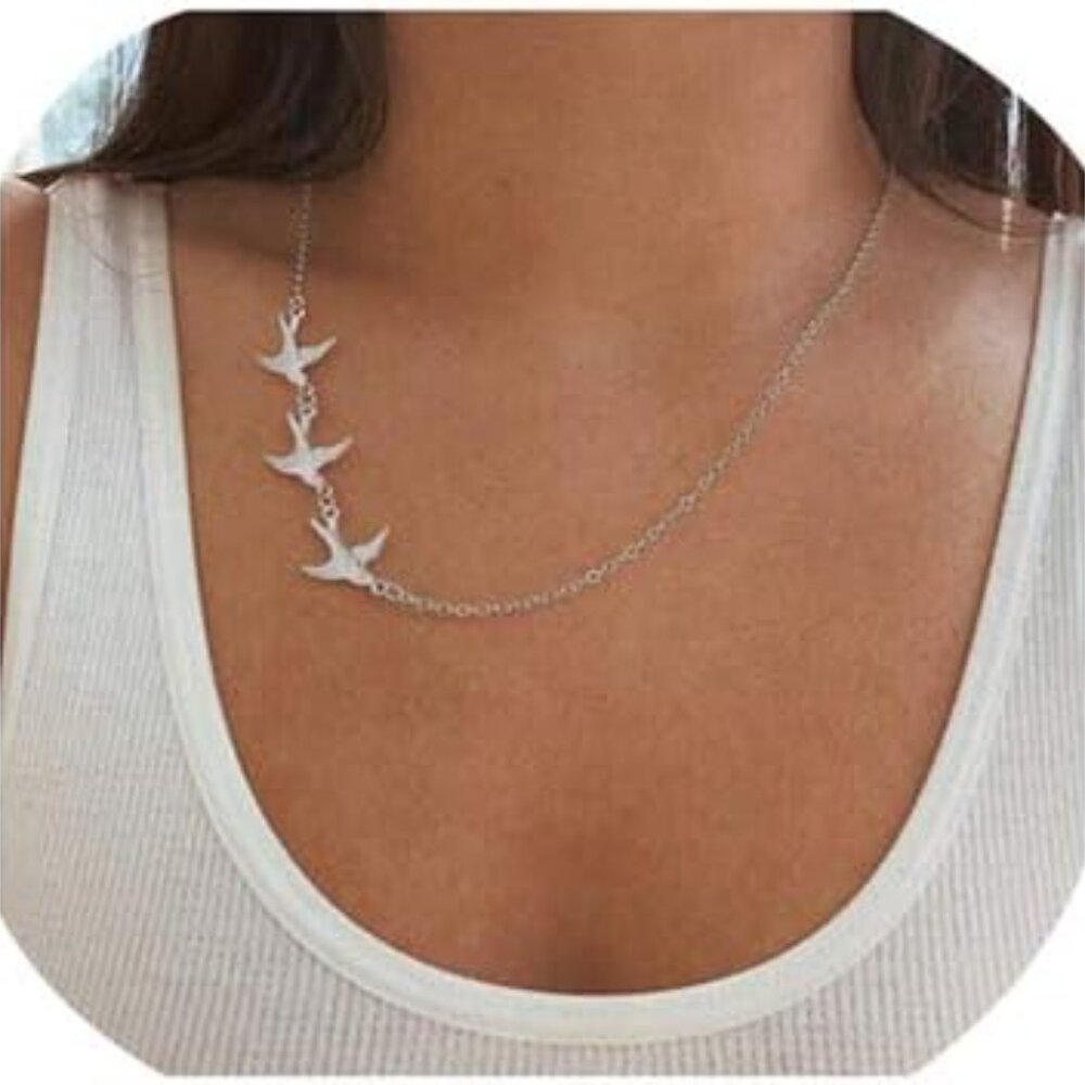 3 Little Birds Sparrow Gold Dainty Pretty Bohemian Hippie Boho Gift Necklace